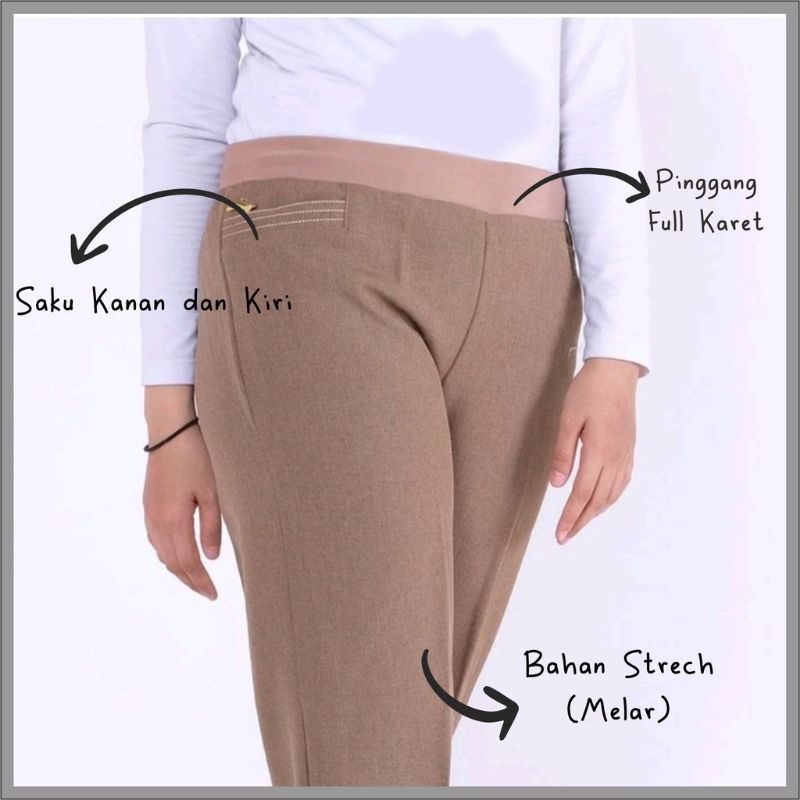 CELANA KERJA WANITA SLIM FIT PINGGANG KARET | CELANA FORMAL JAHITAN KUAT