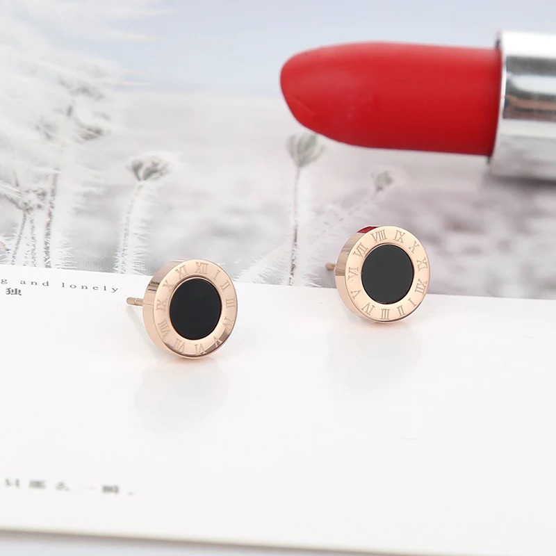 Anting Tusuk Lapis Rose Gold 18k Desain Angka Romawi Gaya Korea Untuk Wanita