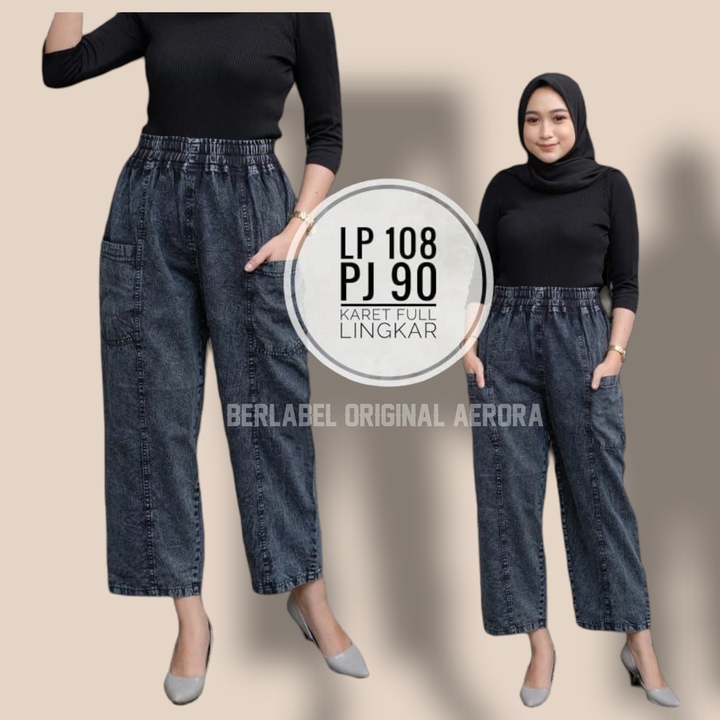 Celana Boyfriend Panjang Baggy Bagy Pants Jeans Wanita Premium Kekinian Pinggang Karet Lp 75-108 P 90 Size Fit To L-XXL Allsize