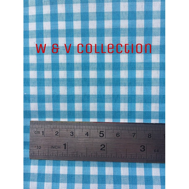 Kain Kotak biru turkish putih 6mm lebar 150cm.