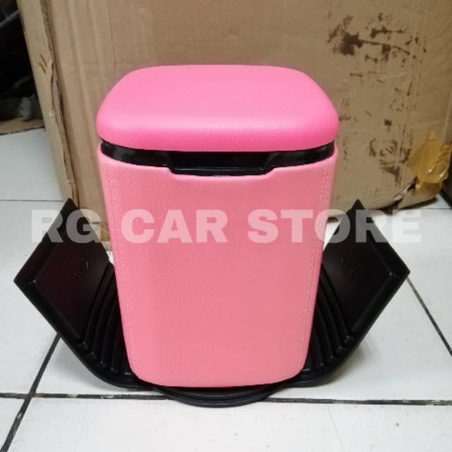 TEMPAT SAMPAH MOBIL BAHAN KULIT WARNA PINK