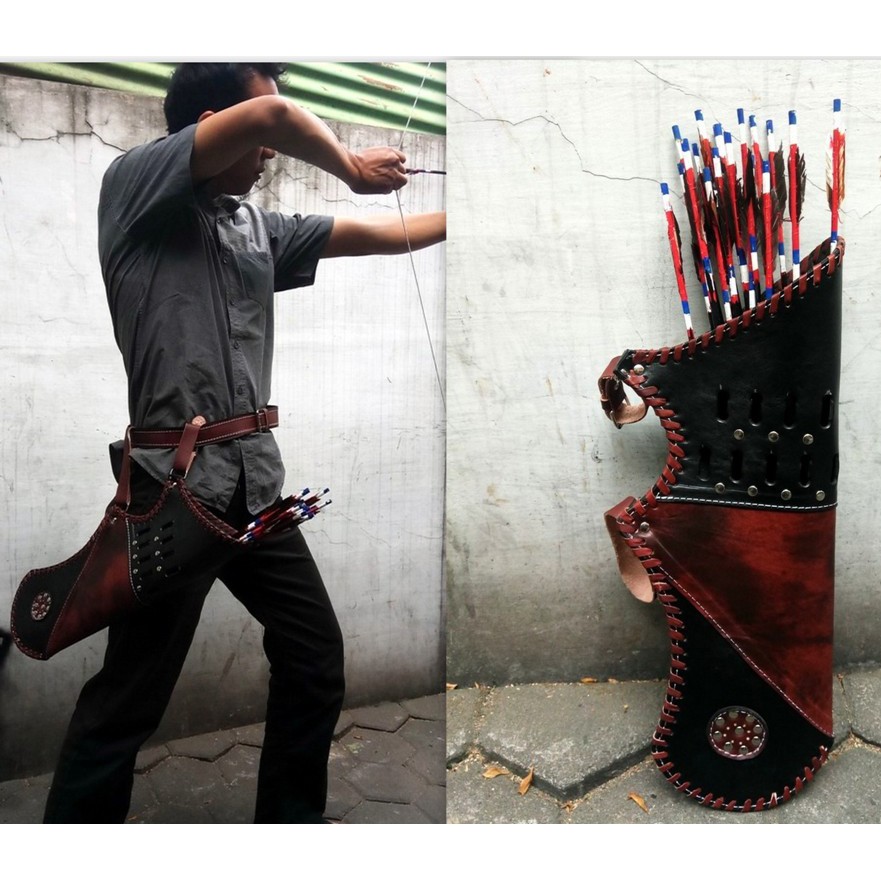 Quiver asli kulit tas anak panah sarung anak panah bahan asli Kulit sapi model etnik quiver kulit