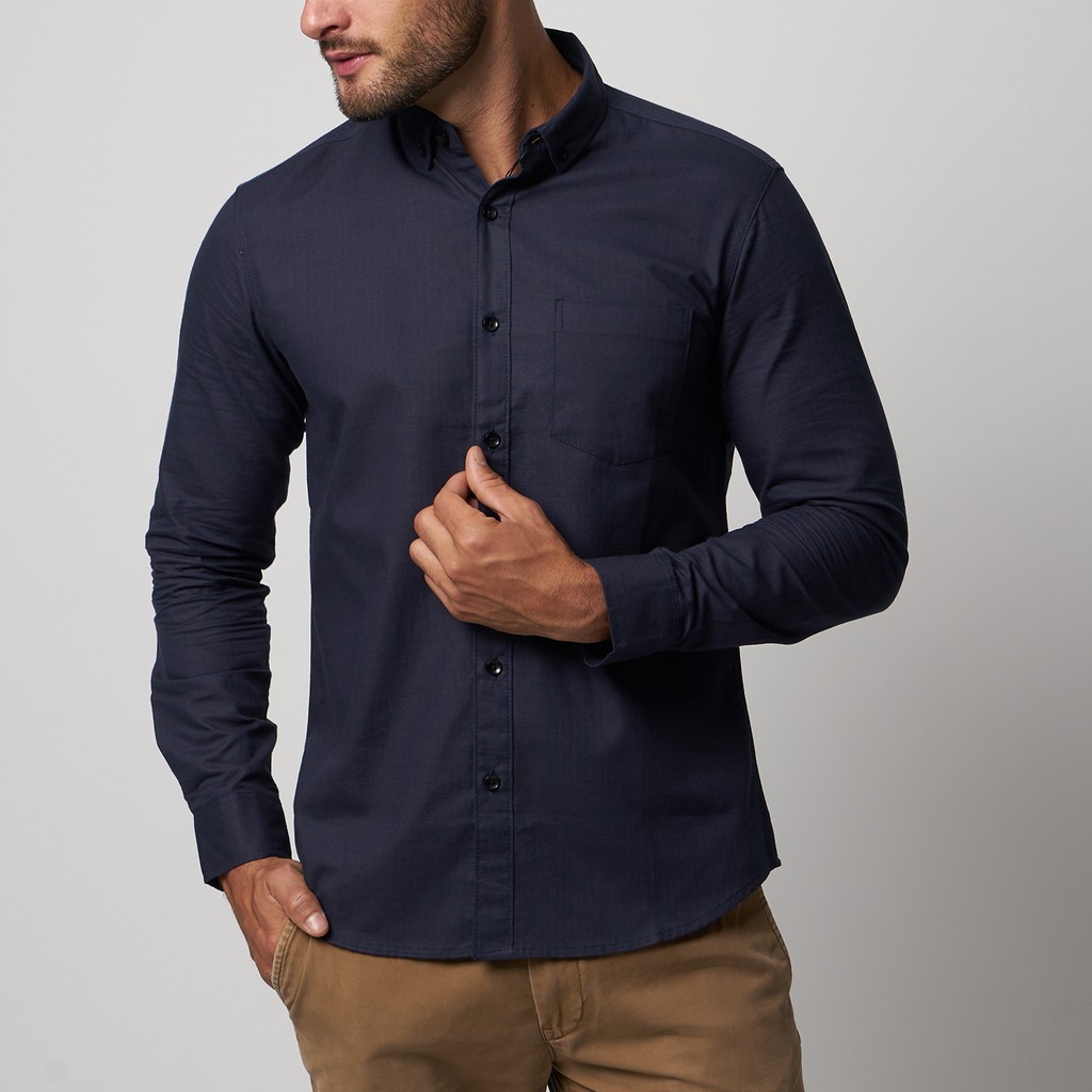 Kemeja Cowok Polos Pria Tangan Panjang Navy Premium Quality Sigarate Slimfit Casual Kantoran Trendy