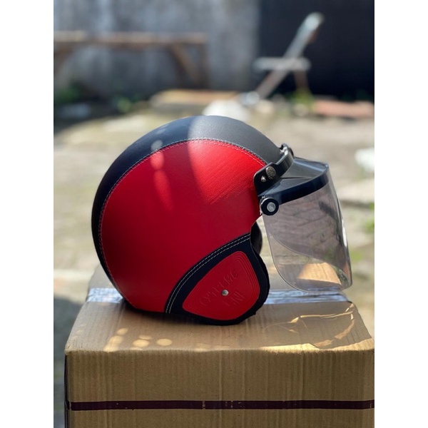 HELM DEWASA BOGO POLOS Kulit + KaCa DatarFLat