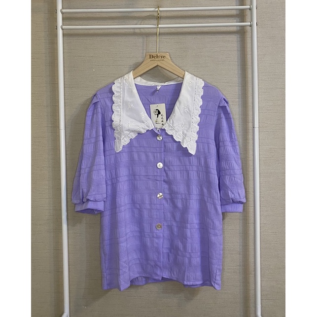 052 Kemeja korean lilac/kemeja lilac pendek/kemeja import lilac/kemeja pendek import