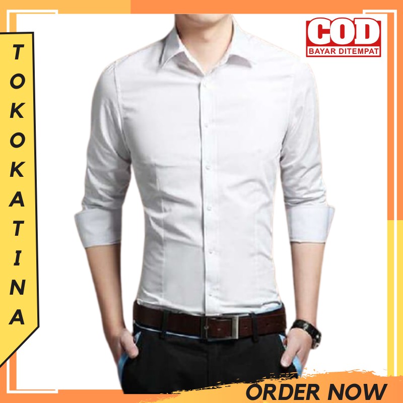 Kemeja Pria Bahan Katun Adem Termurah Motif Polos Grosir Import Lengan Panjang Pendek B8R3 Awet Keki