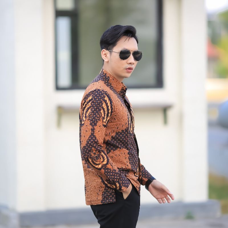 BATIK BOLO DEWO Motif Habibie Hem Atasan Kemeja Baju Batik Pria Lengan Panjang Lapis Furing