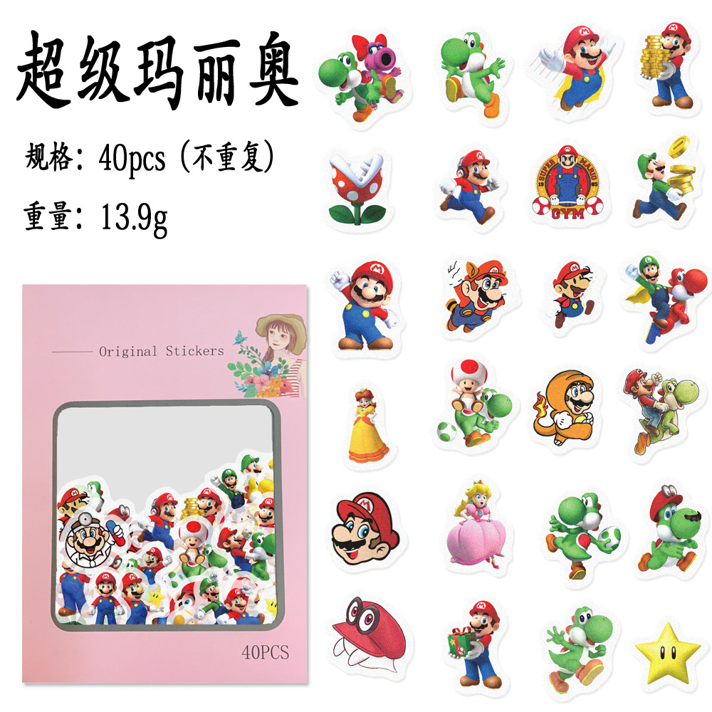 Super Mario Handbook Stickers and Paper Sulfuric Acid Paper DIY Decoration Atlas Diary 40 Sheets