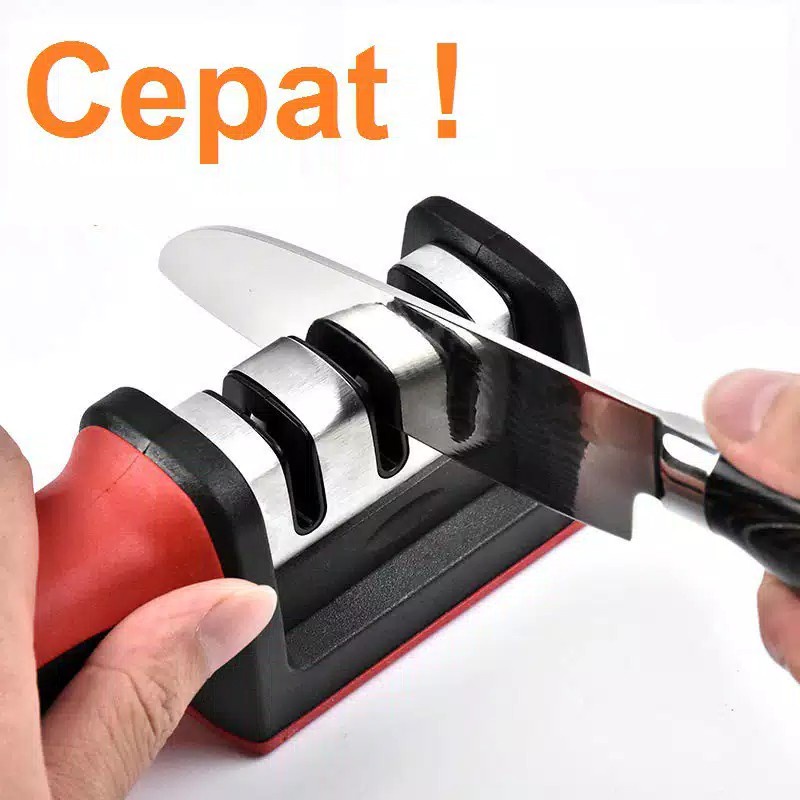 Alat Pengasah Pisau dengan Pegangan Ergonomis | 3 Tahap Asahan | Knife Sharpener with handle