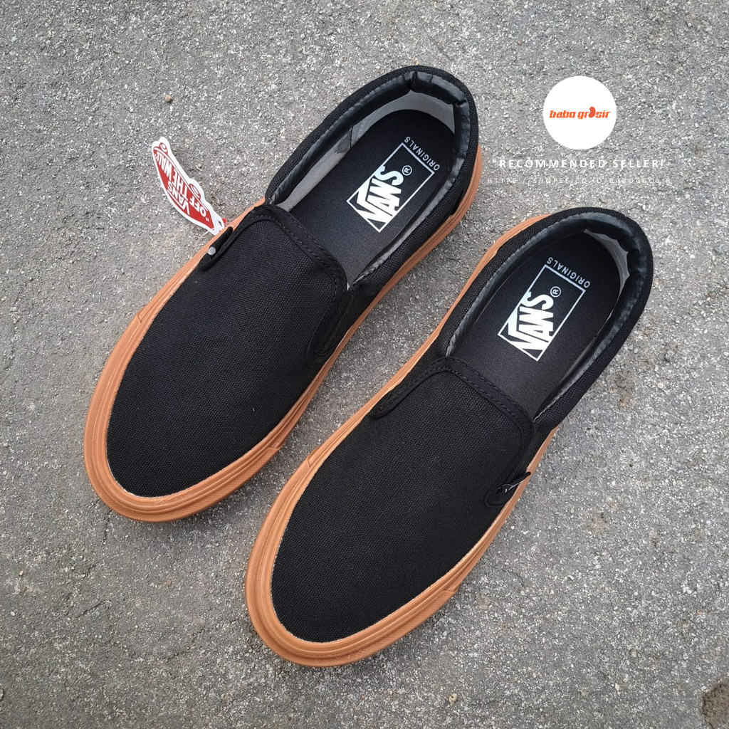 PROMO Sepatu Vans Slip On Black GUM OG Premium, Import Quality, Upper Kanvas, Waffle DT, Harga Termurah, Kualitas Terbaik dan Terjamin