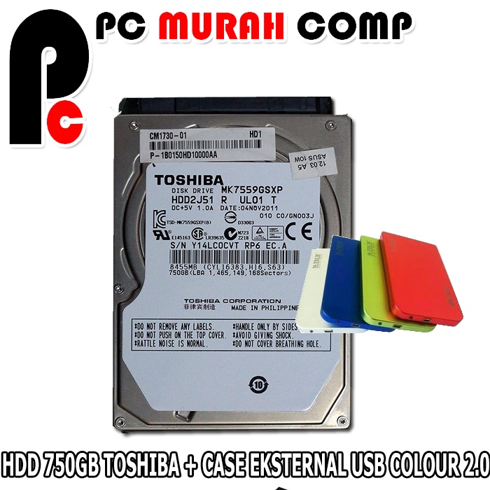 HARDISK INTERNAL LAPTOP 2,5INCH 750GB TOSHIBA TEBAL + CASE COLOUR 2.0