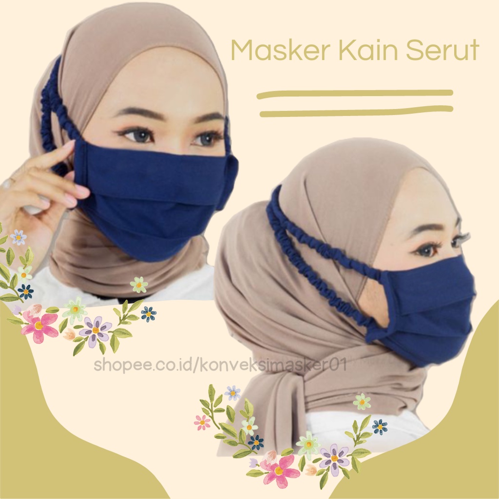 Masker Kain Serut Karet Hijab Satuan / Masker Hijab Serut / Masker Headloop / Masker Kain Hijab / Ma
