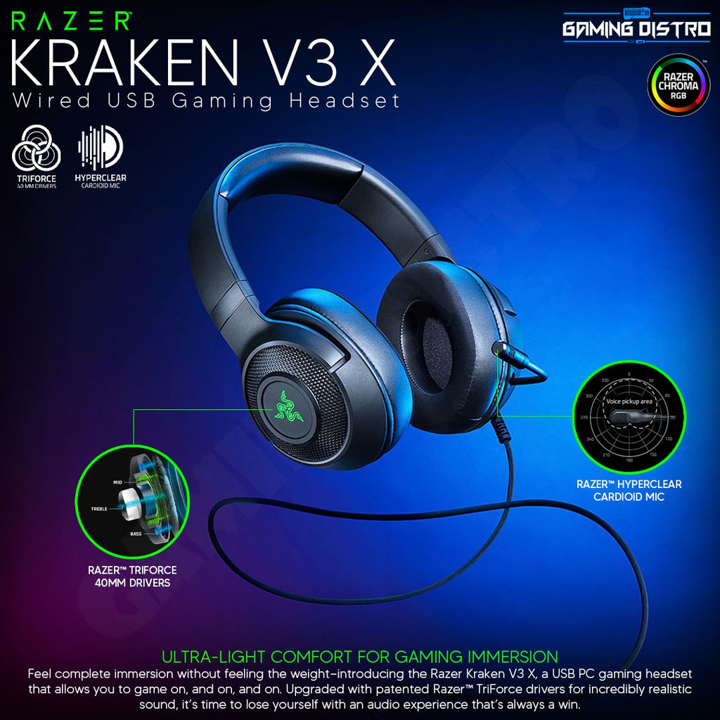 Headset Gaming Razer Kraken V3 X - Razer Kraken V3 X Chroma