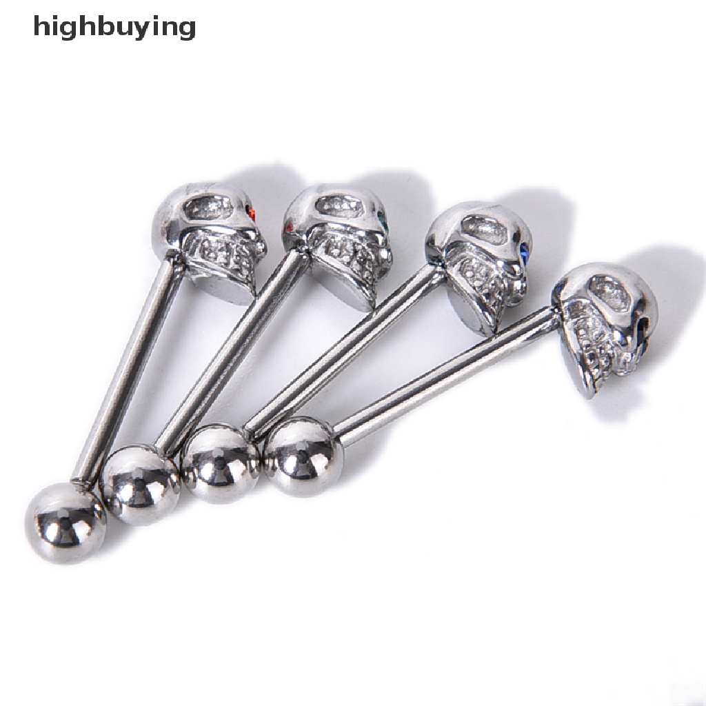 Hbid Anting Tindik Lidah / Tubuh 14G Bentuk Tengkorak Bahan Stainless Steel CZ