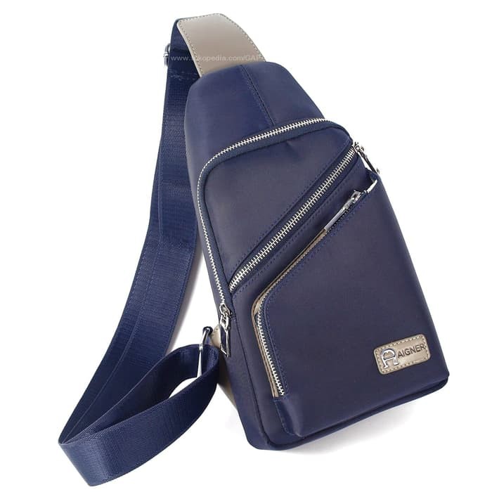 TAS SELEMPANG SHOULDER BAG BODYPACK IMPORT BRANDED | AIGNER 604 GRAY - Hitam