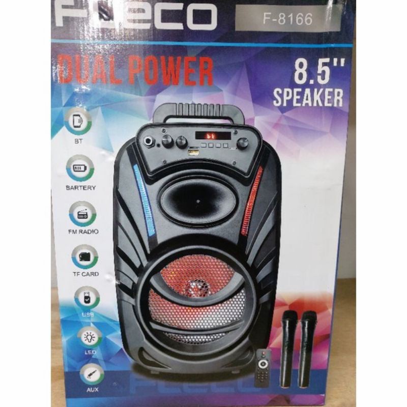 COD SPEAKER BLUETOOTH WIRELESS 8'5 INCH FLECO F-8166 BONUS DUA MIC WIRELESS X-BASS//SPEAKER WIRELESS FLECO F-8166//SPEAKER KARAOKE X-BASS//SPEAKER SALON AKTIF