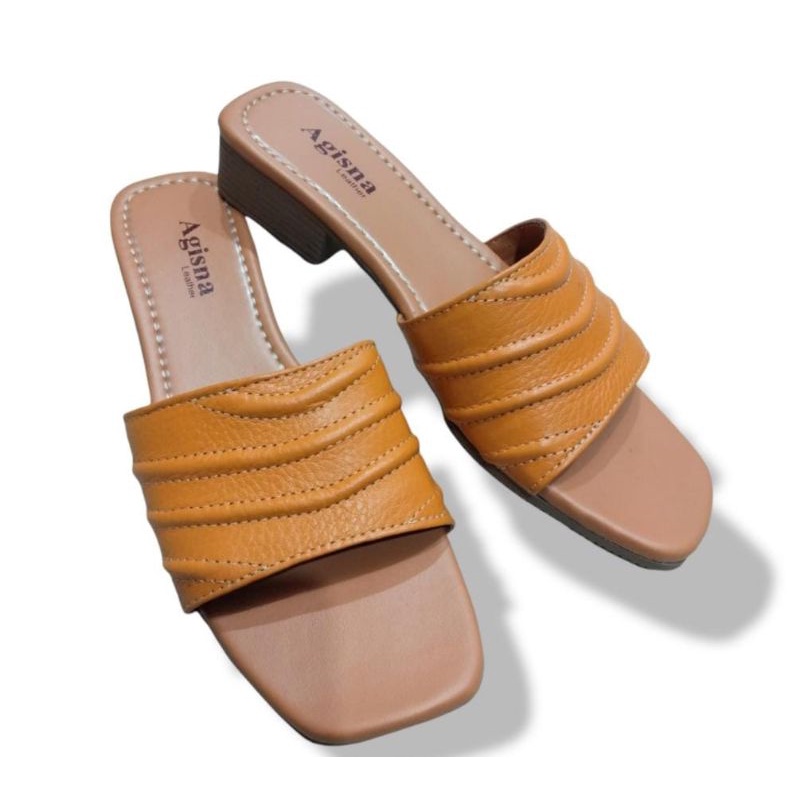 sandal wedges wanita bahan kulit sapi asli sukaregang garut model ujung kotak kokop gelombang sol tahu 3cm