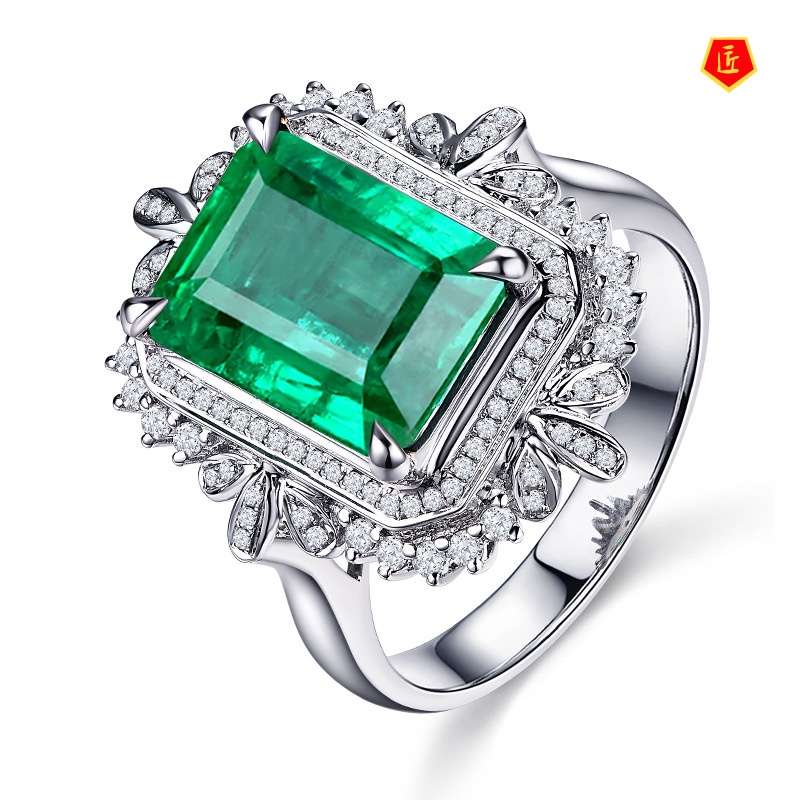 [Ready Stock]5 Karat Emerald Ring 18K Gold Elegant Temperament