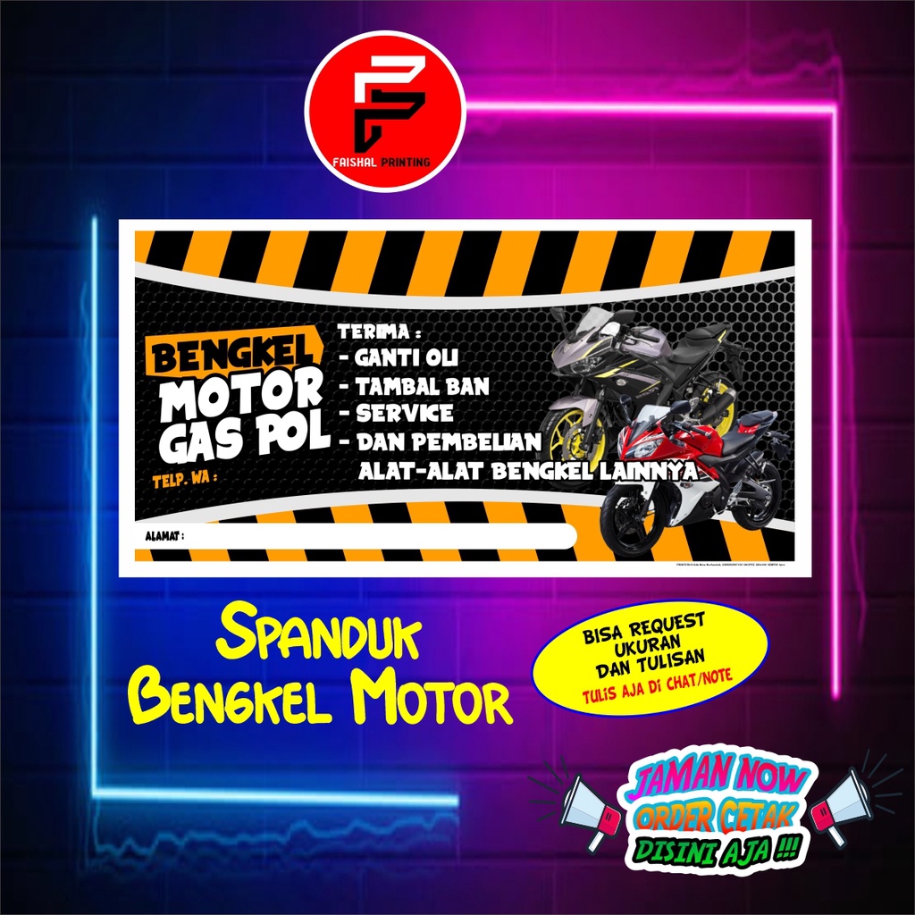 Spanduk banner Bengkel Motor Ukuran 2 x 1 meter