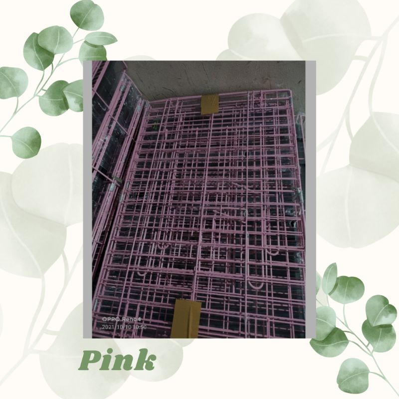 KANDANG KUCING ANJING KELINCI MUSANG BESI LIPAT TINGKAT 1 UKURAN 60X45X55 Size L-60 CM Pink