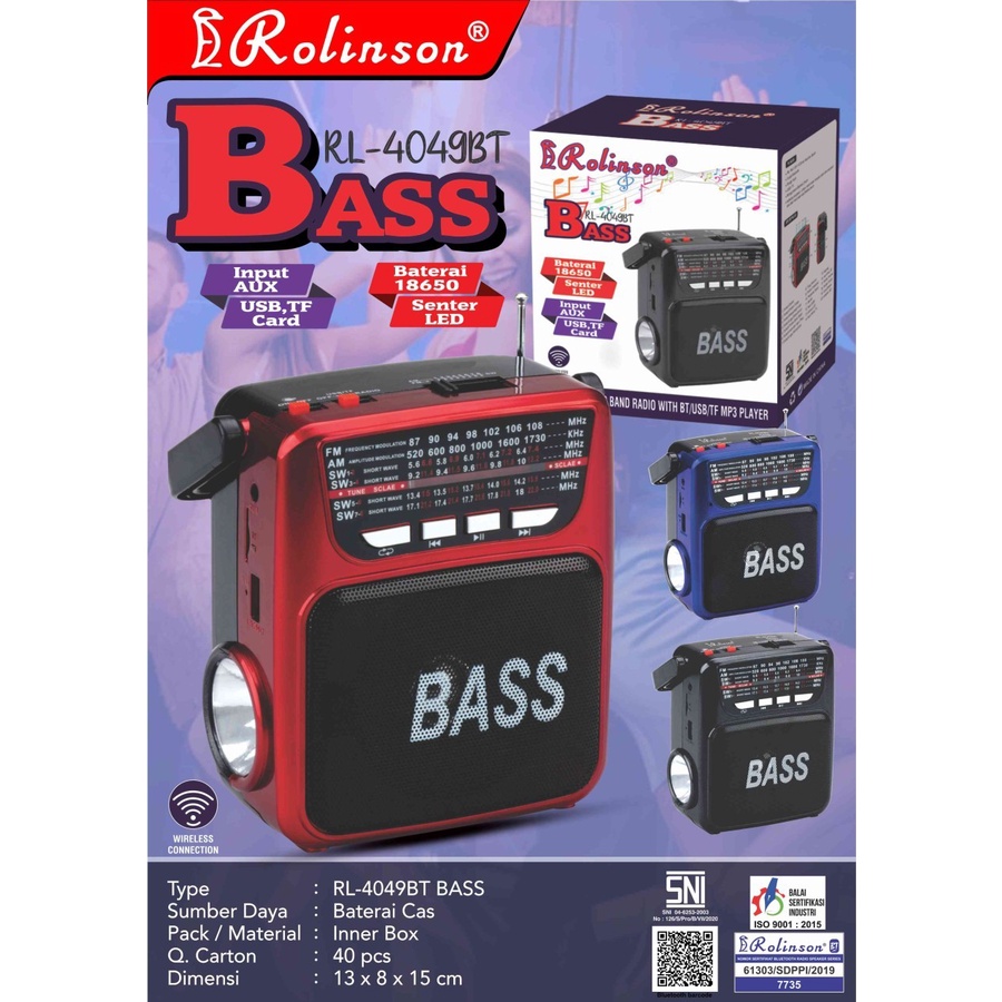 COD RADIO BLUETOOTH 3 BAND ROLINSON X-BASS RL-4049BT RADIO WITH BT/USB/TF MP3 PLAYER + SENTER