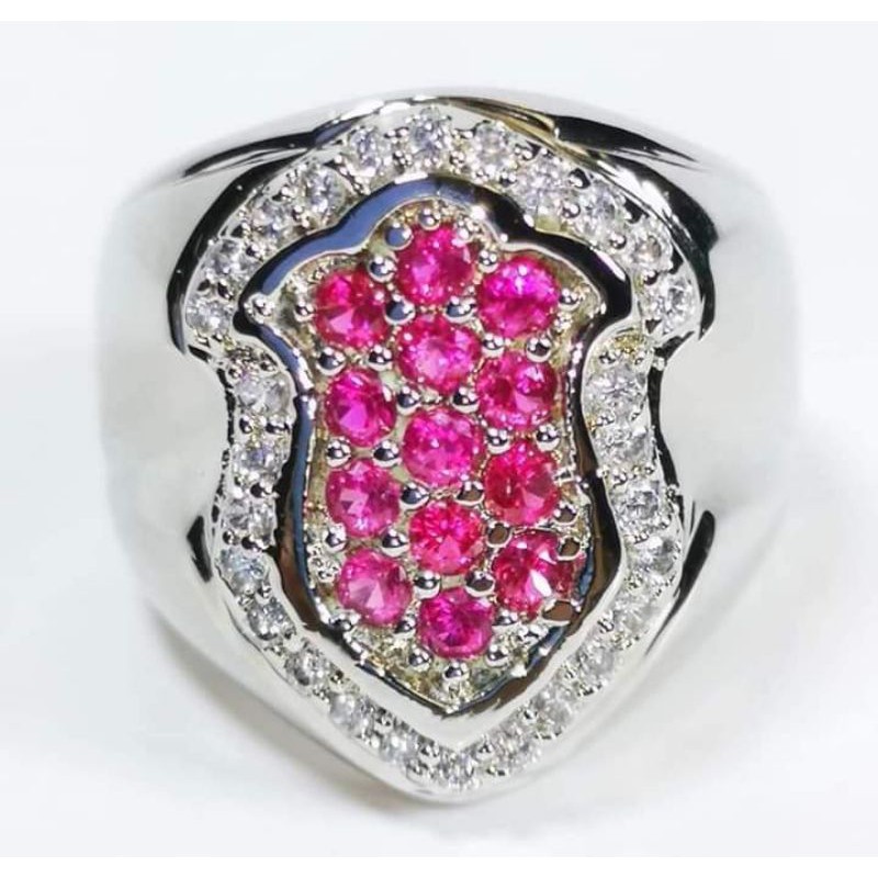 CINCIN BATU PERMATA RUBY TABUR DESIGN RING PERAK TEROMPAH