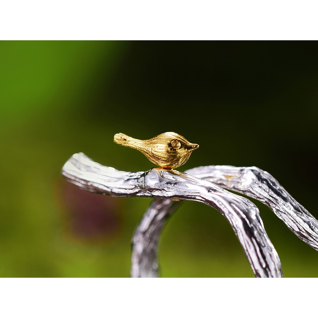 SERI SERI Cincin Wanita Perak 925 Asli Bird on Branch Sterling Silver Adjustable Ring Burung Ranting