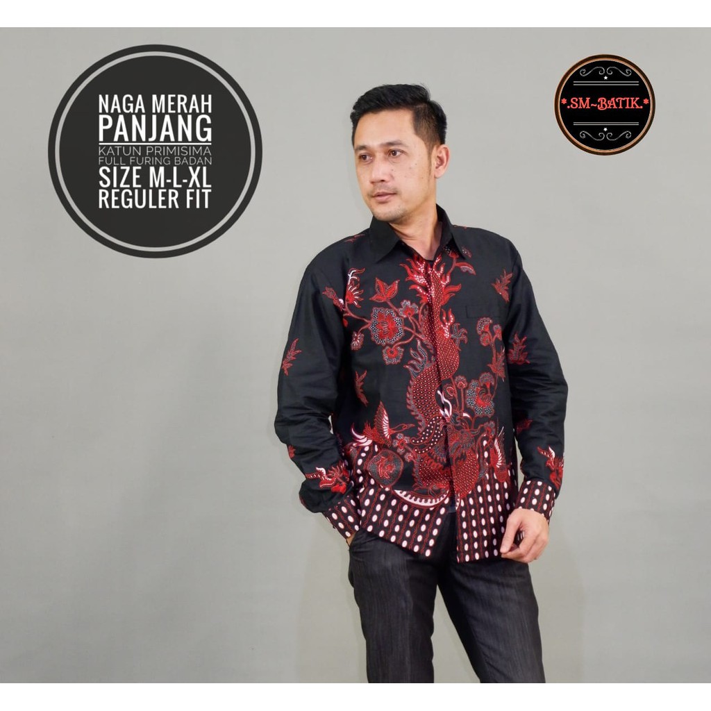 BATIK SOLO NAGA MERAH S M L XL XXL BAJU kemeja pria lengan panjang pendek PREMIUM BSO OFFICIAL