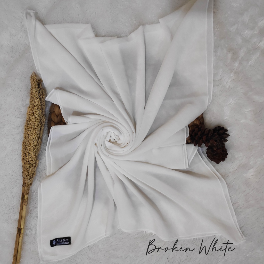 [200x75] HIJAB PASHMINA JAHIT TEPI CERUTY BABY DOLL, PASHMINA CERUTI, JILBAB PASHMINA, PASMINA-Broken White