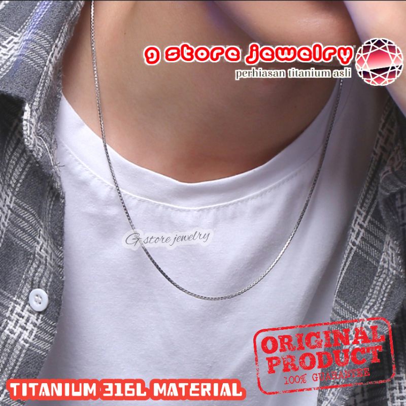 kalung pria cowok keren titanium asli anti karat original rantai italy emas putih perak silver panja