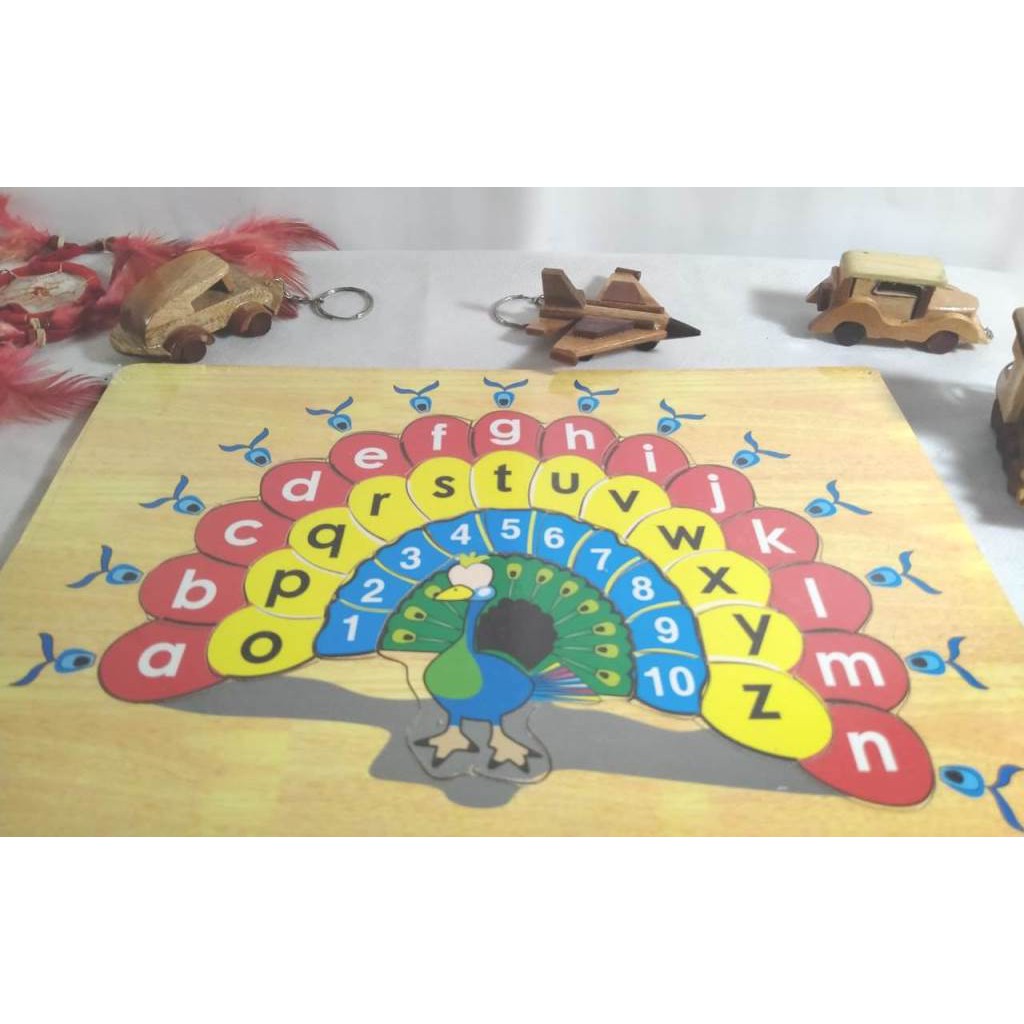 PUZZLE KAYU / MAINAN EDUKASI / PGAMBAR MERAK ABJAD / ALFABET DAN ANGKA. RIENS COLLECTIONS