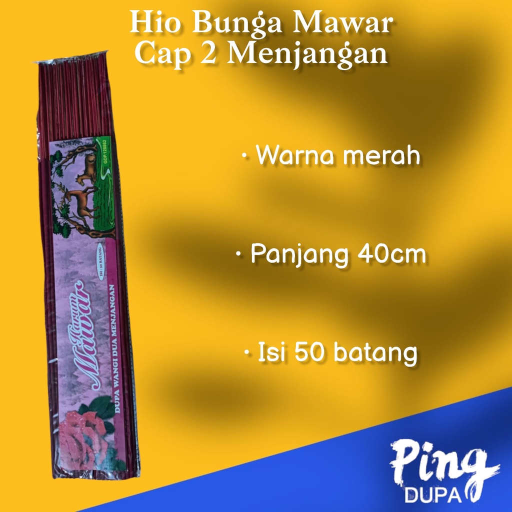 Dupa Mawar Celup Cap 2 Menjangan Isi 50 Batang Hio