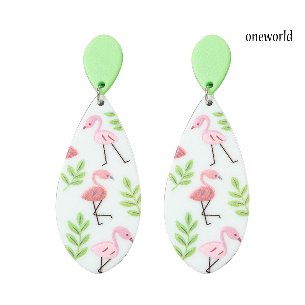 OW# Childlike Printed Flower Bird Pattern Resin Dangle Acrylic Ear Stud Earrings