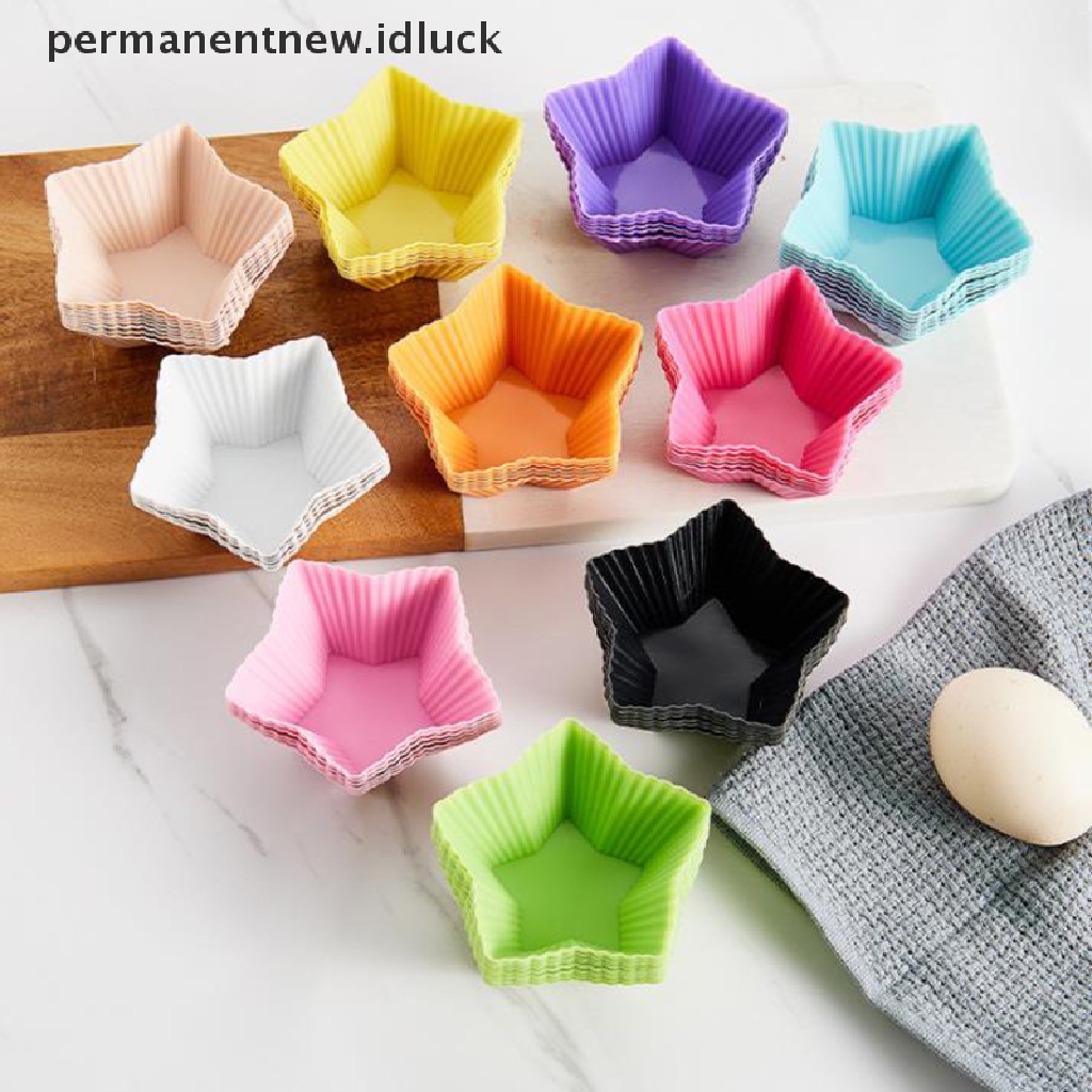 4pcs / Set Cetakan Kue Muffin Mini Bentuk Kotak Pentagonal Bulat Hati Bahan Silikon