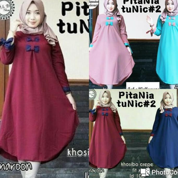 "New" Baju Atasan Blouse Tunik Wanita Baju Muslim Blus Muslim Pitania Tunik - Hijau Tosca