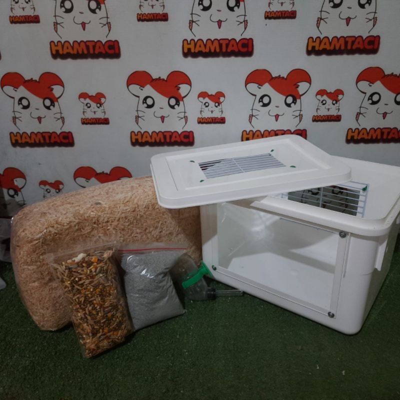 PAKET KANDANG HAMSTER KOTAK AKRILIK LENGKAP BY HAMTACI