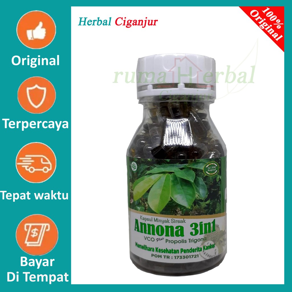 Annona 3 in 1 isi 200 kapsul Minyak Daun Sirsak vco Propolis Trigona Anti Kanker, Tumor, Mioum dll