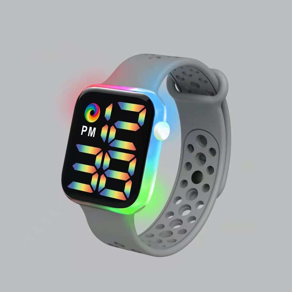 LED Watch [ Abu abu ] Water Resistant - Jam Tangan Digital Pria &amp; Wanita Strap Rubber LED_8051