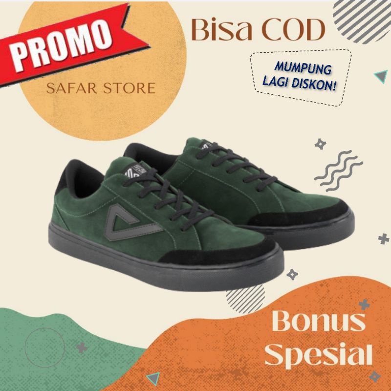 KZTR Sepatu Sneakers Pria Trendy dan Original Bahan Double Kulit Suede Warna Hijau Army