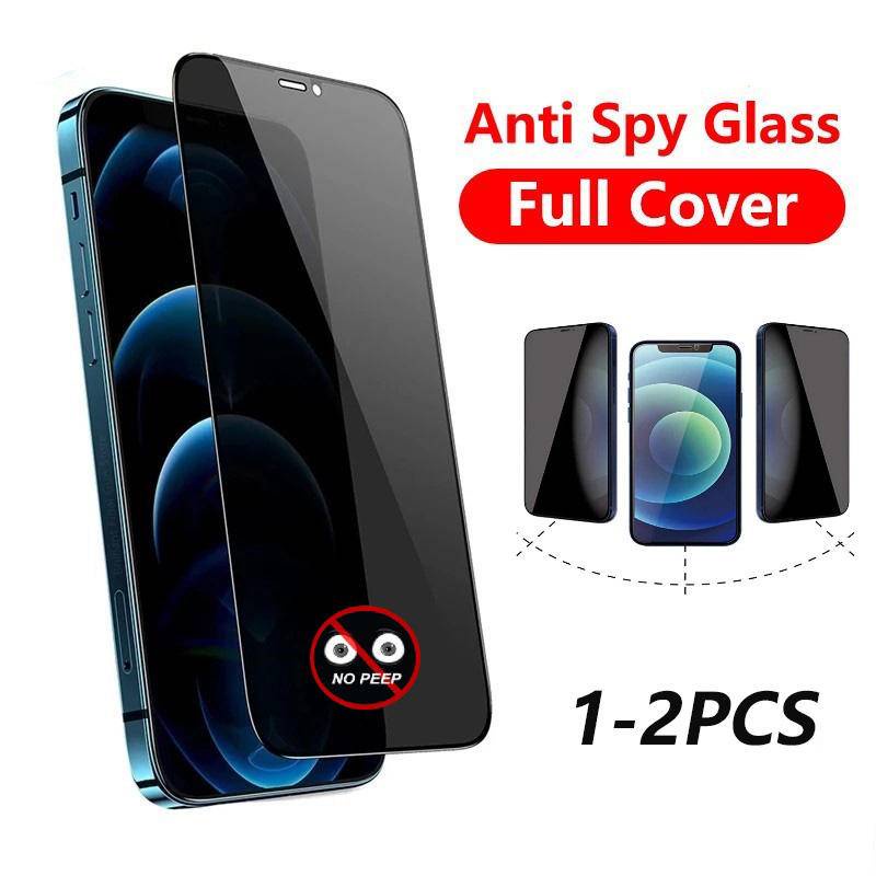 1-2pcs Pelindung Layar Tempered Glass Anti Spy Untuk iPhone 13 12 11 Pro Max Mini X XR XS Max 7 8 6 6s Plus SE 2020 2022