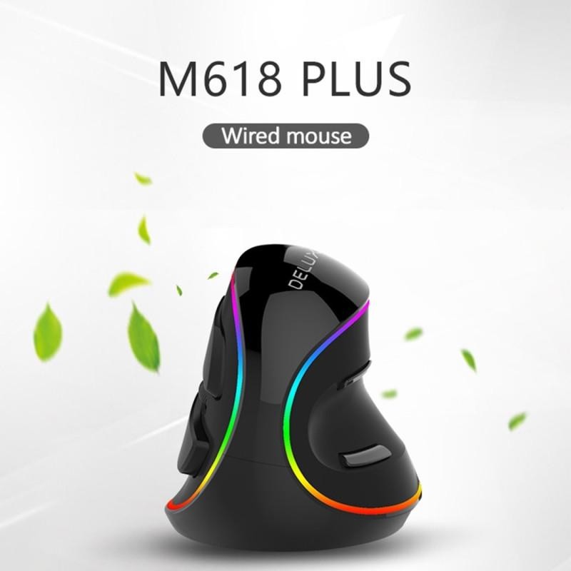 DELUX M618 PLUS - Wired Optical Ergonomic Vertical Mouse RGB Version - Mouse Vertikal Nyaman