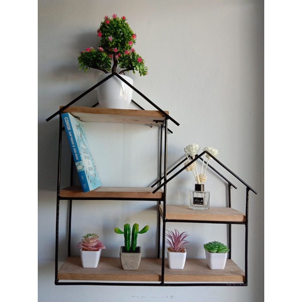 RAK DINDING BENTUK RUMAH DUA SISI