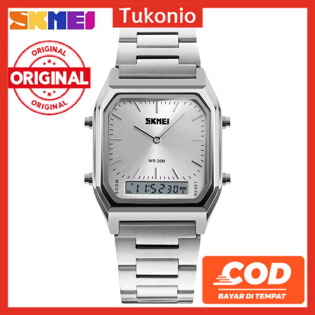 SKMEI Jam Tangan Premium Digital Analog Pria Original Model Kotak Rantai Stainless Steel - DG1220