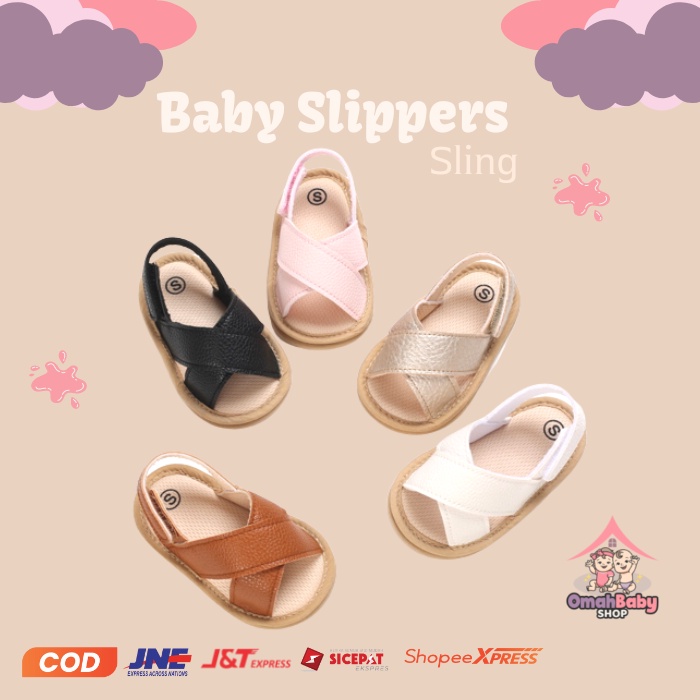 Sandal Bayi Perempuan Slempang Sling Umur 0 - 12 Bulan Sepatu Sendal Anak Bayi Pink On Slip Lucu Umu