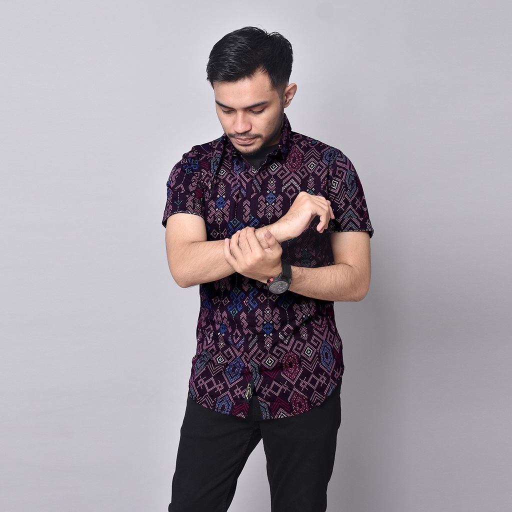 BIG SALE 4.4 New Arrival Distro Batik Pria Bordir Sogan Batikaf Notoarto Batik Ipnu-Ippnu Hem Pria-SONGKET PNDK  UNGU