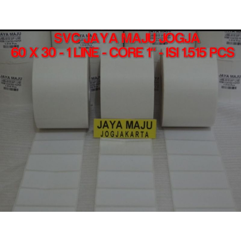 

60 X 30 SEMICOATED - 1 LINE - FACE OUT - ISI 1.515 PCS || CORE 1" || LABEL BARCODE PRINTER PAKAI RIBBON THERMAL TRANSFER STIKER STICKER LABEL HARGA LABEL RESEP OBAT APOTEK APOTIK || 60X30 60 x 30 LABEL SEMICOAT GAP - ISI 1515 PCS