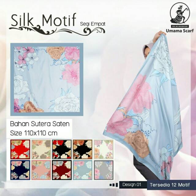 Jilbab/hijab segiempat saten motif 2