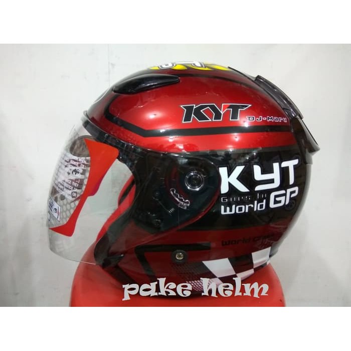 HELM KYT DJ MARU MOTIF WORLD GP #11 RED MAROON HALF FACE