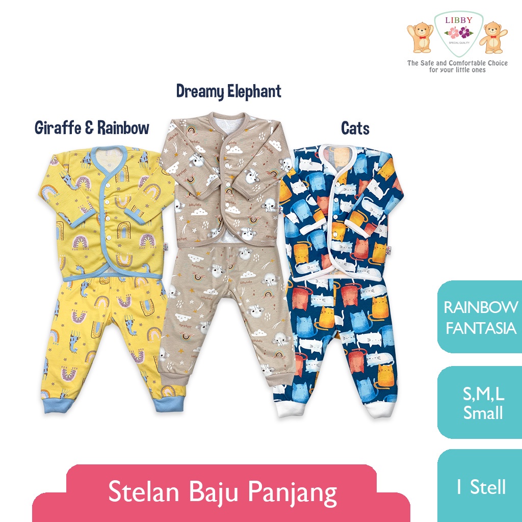 LIBBY (1 stel) Stelan Baju Panjang - Celana Panjang Motif Rainbow Fantasia (1 stel)