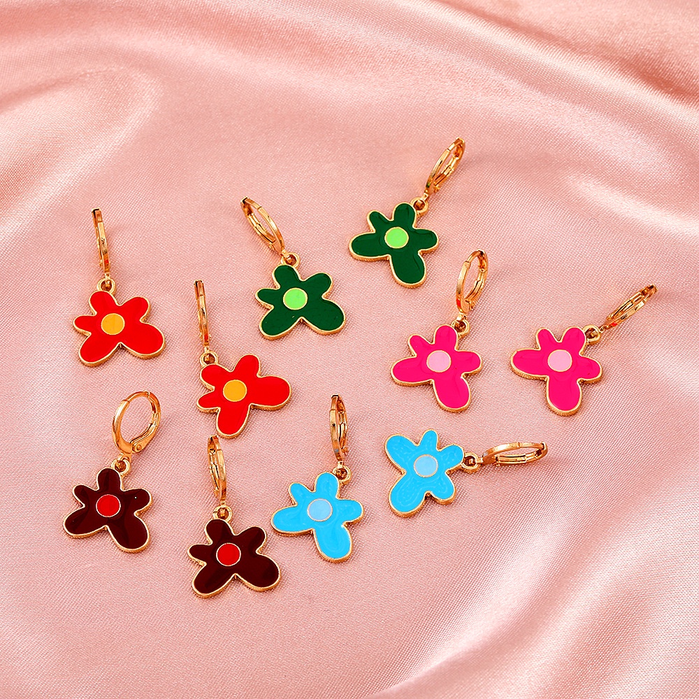 Ins red blogger's same color oil dripping irregular flower earrings, European and American fashion sweet girl style earrings